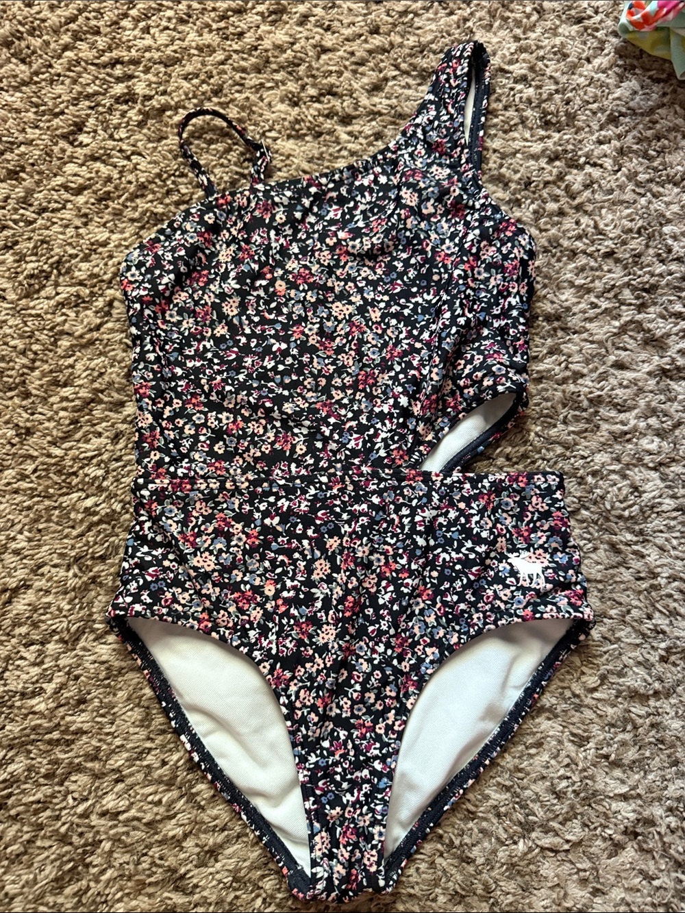 abercrombie kids Black Floral One-Shoulder Girls' Swimsuit